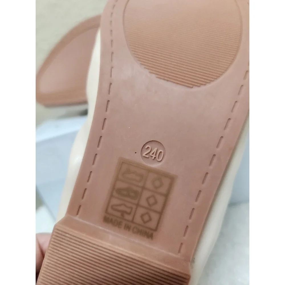 Women's Elastic Glove Flats, Nude Beige Square Toe Ballet Shoes Size 38 US 7.5